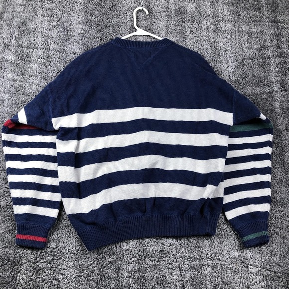 Vintage Eddie Bauer Sweater Mens XL Blue Striped Knit Crewneck Cotton Pullover - Picture 3 of 10